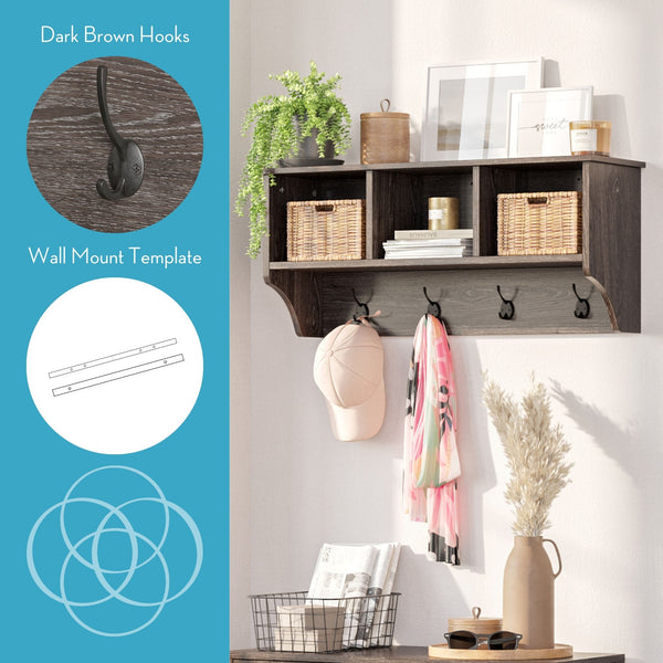 Woodbury Wall Shelf with Cubbies and Hooks – RiverRidge® Home
