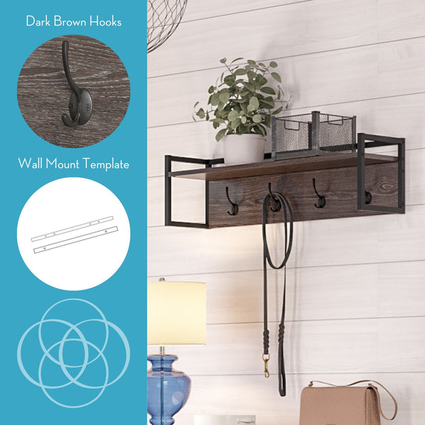 Afton 4-Hook Metal Frame Wall Shelf – RiverRidge® Home