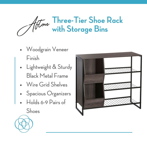 Afton 3-Tier Shoe Rack with Storage Bins – RiverRidge® Home