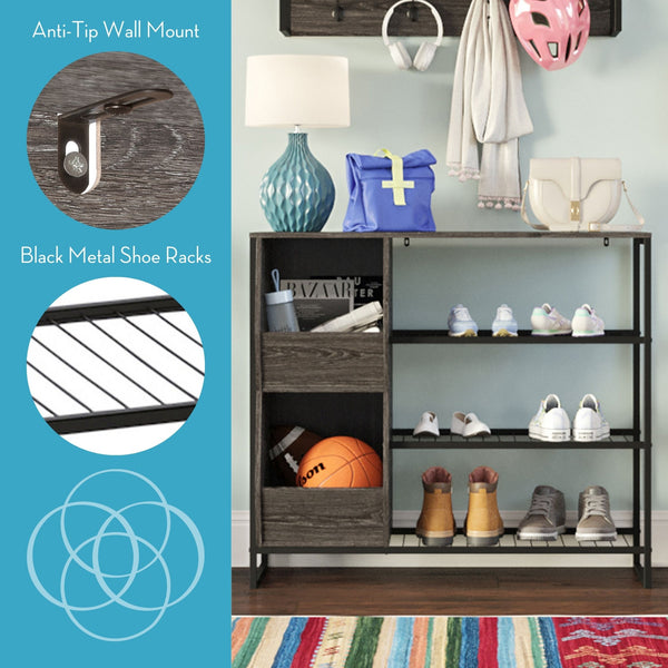 Afton 3-Tier Shoe Rack with Storage Bins – RiverRidge® Home