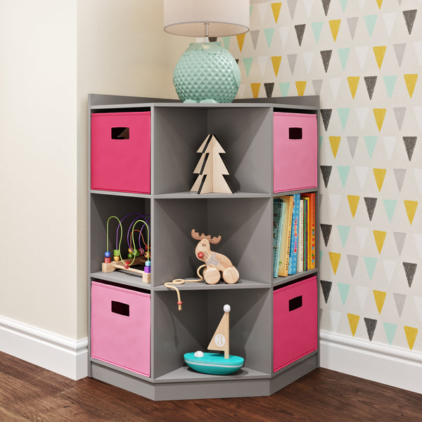Kids Desk with Six Fabric Storage Bins, Multiple Colors 