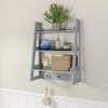 gray ladder wall shelf with hooks