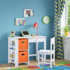 Kids Desk and Chair Set with Cubbies and Bookracks - White