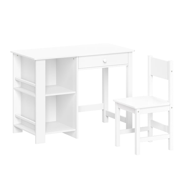 Kids Desk and Chair Set with Cubbies and Bookracks - White