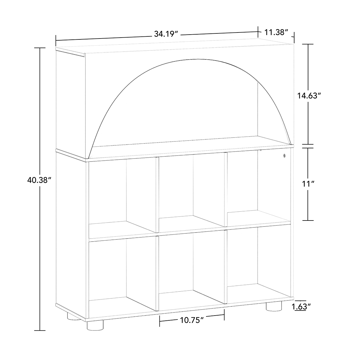Arched 35in 6 Cubby Storage Cabinet