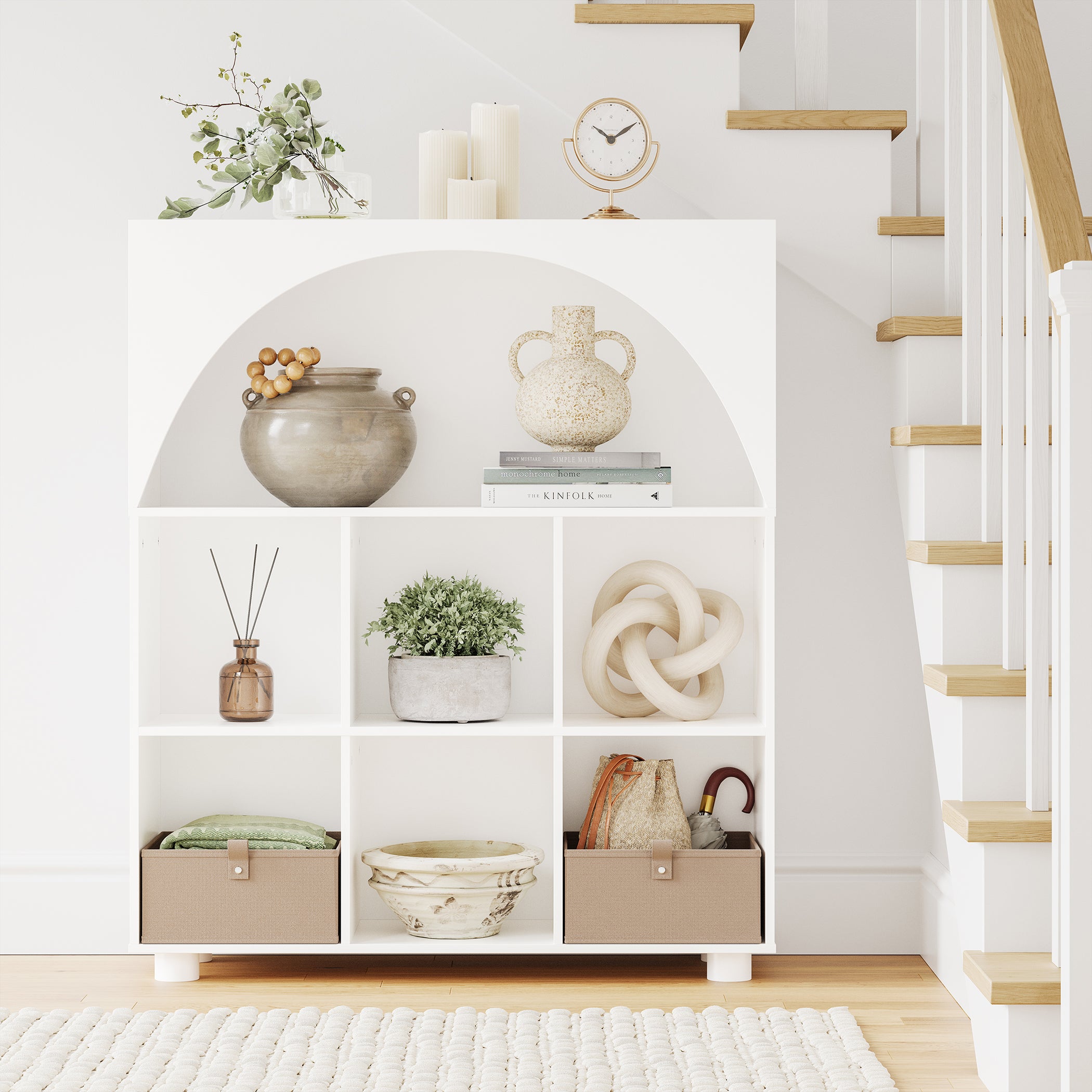 Arched 35in 6 Cubby Storage Cabinet