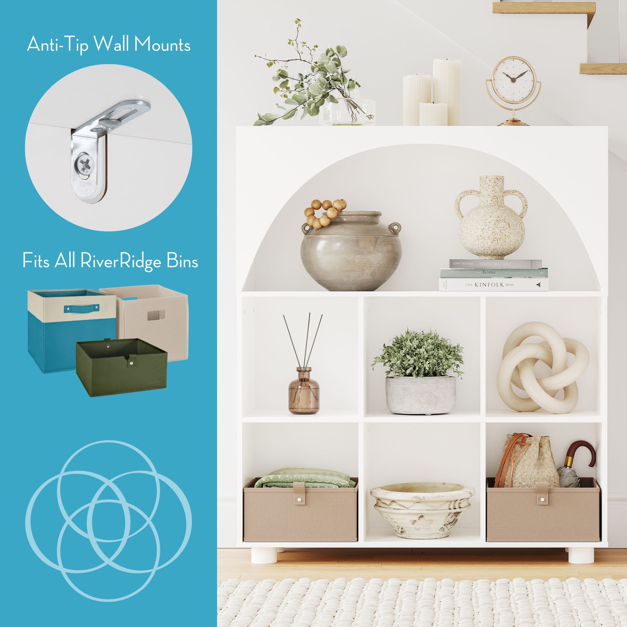 Arched 35in 6 Cubby Storage Cabinet
