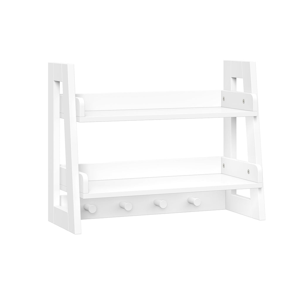 Kids 2-Tier Ladder Wall Shelf with Hooks