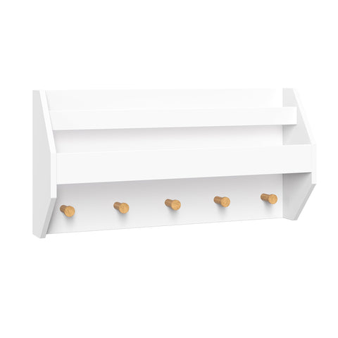 Kids Catch-All Wall Shelf with Bookrack and Hooks