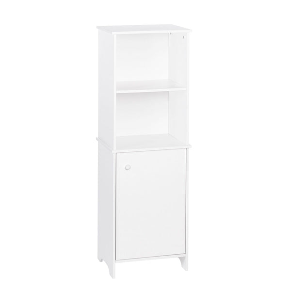 white bathroom floor cabinet with shelves