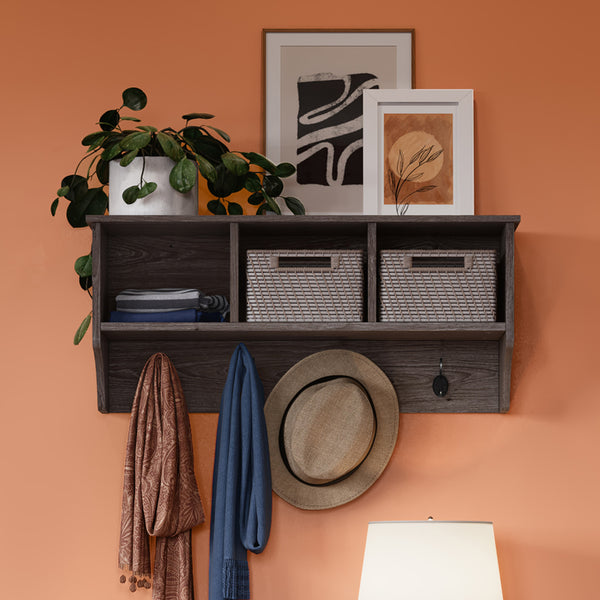 Woodbury Wall Shelf with Cubbies and Hooks RiverRidge® Home