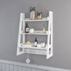 white ladder wall shelf with hooks