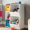 kids white toy storage cabinet with cubbies and bins